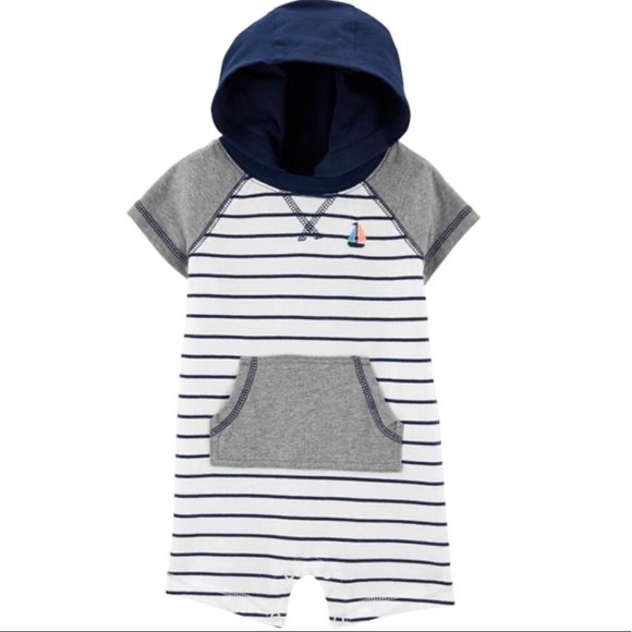 Carter’s Striped Nautical Hooded Romper, Size 3M - Picture 1 of 4